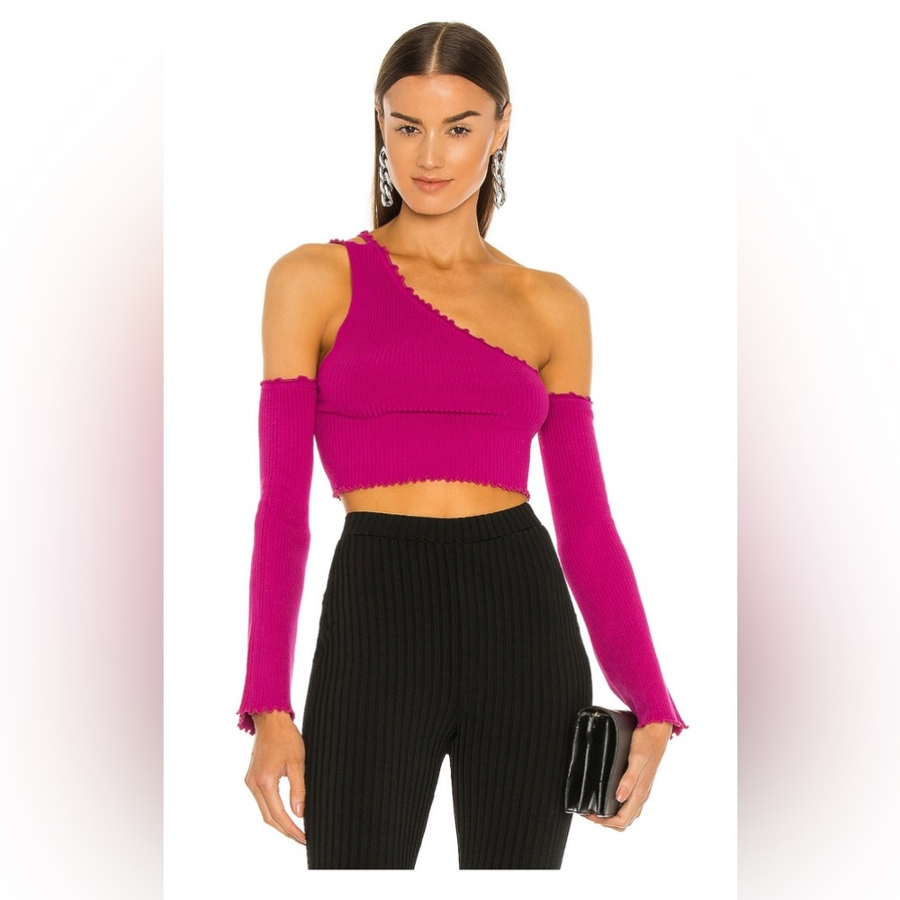 H:ours Magenta One Shoulder Sweater
